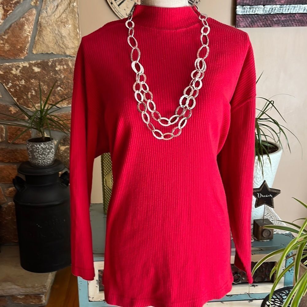 Stefano Basics Women’s Red Ribbed Mock Turtleneck Size 18/20